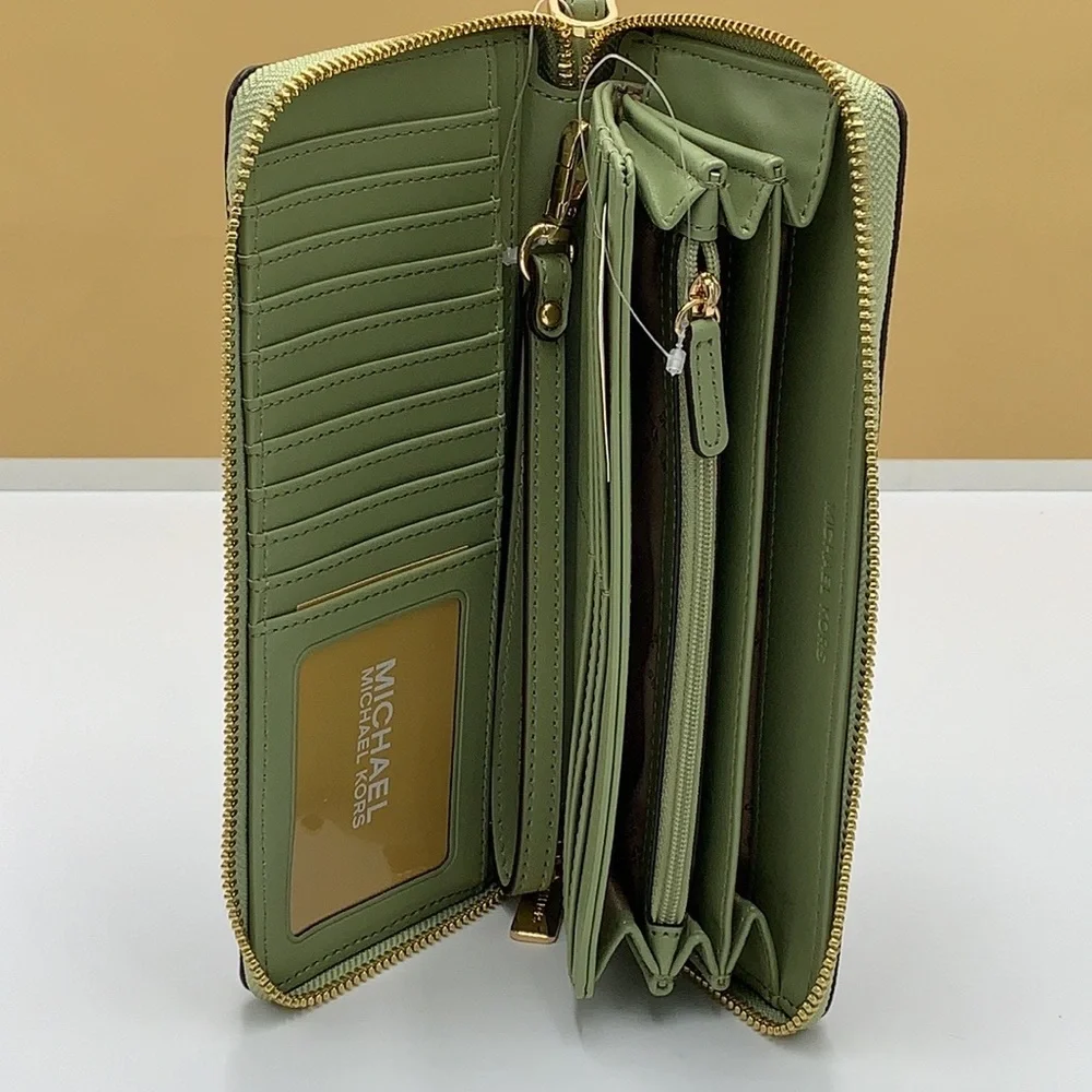 MICHAEL KORS  Large Travel Continental Leather
Color: Light Sage/ Brown multi - Picture 6 of 16
